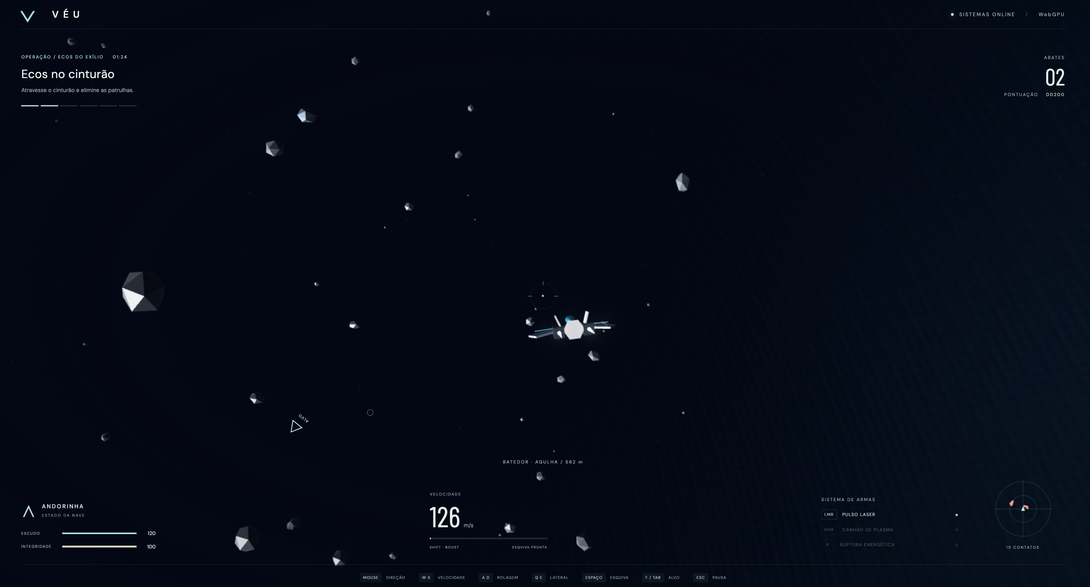 Captura de tela do jogo de combate espacial Abismo Estelar